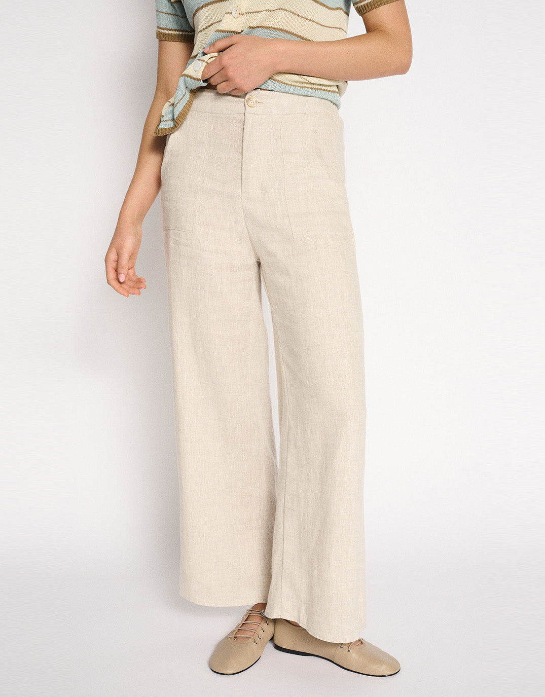 Jude Wide Leg Linen Pant - Natural