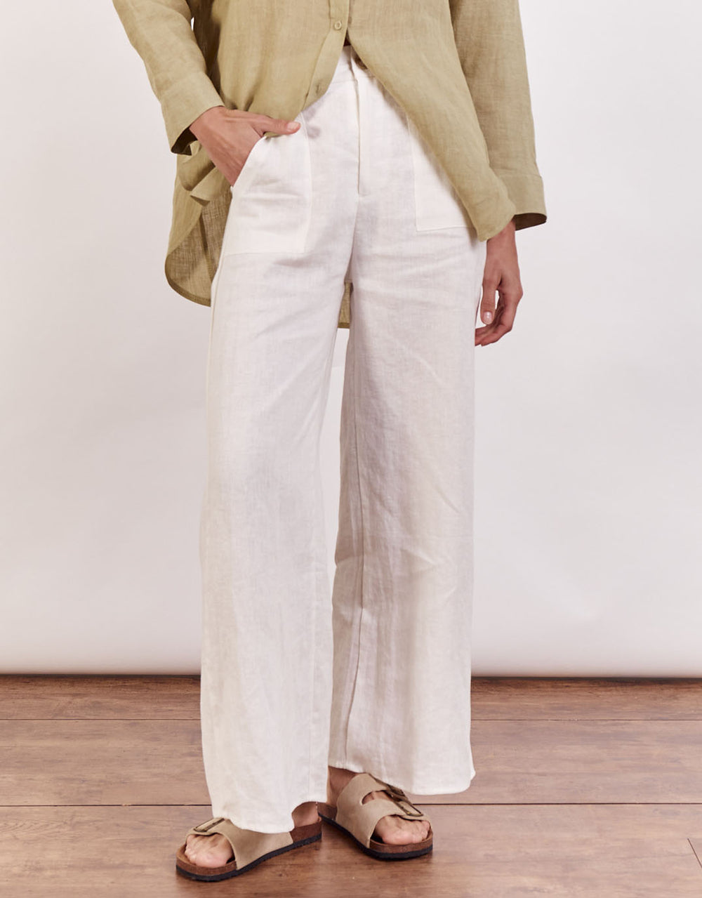 Jude Wide Leg Linen Pants - White
