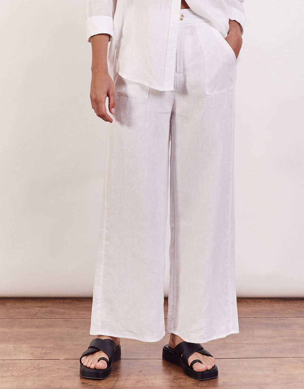 Jude Wide Leg Linen Pants - White