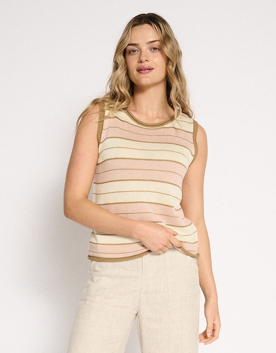 Solene Stripe Tank - Dusty Pink