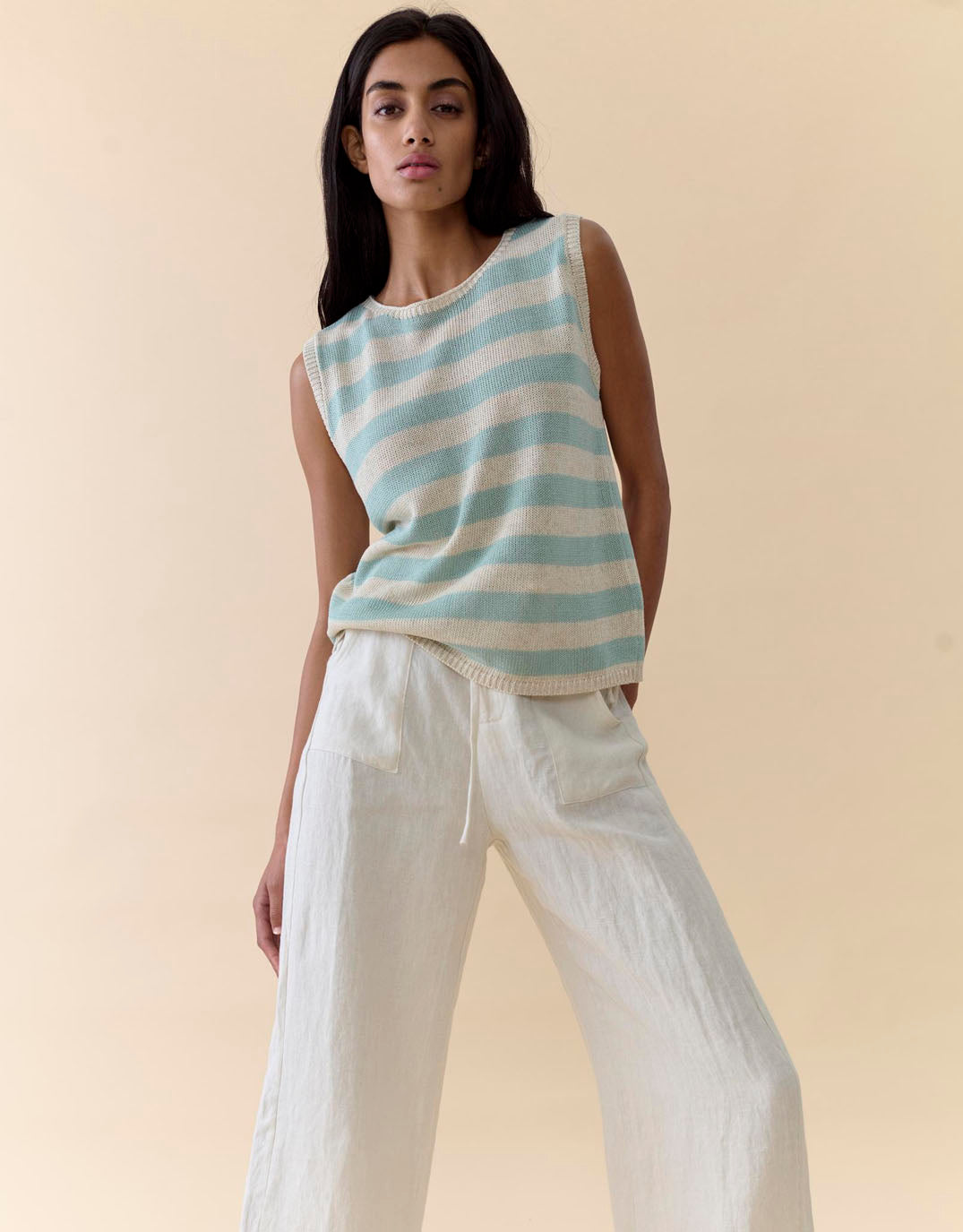 Stripe Sia Tank - Duck Egg Stripe