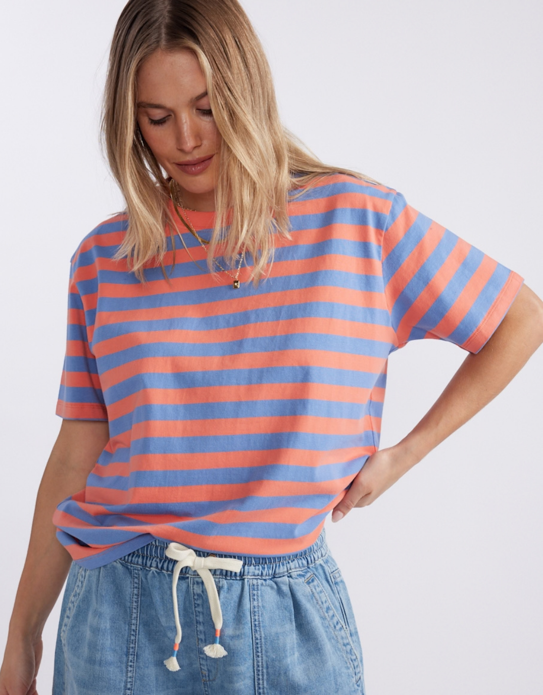 Relaxed Tee - Melon/Denim