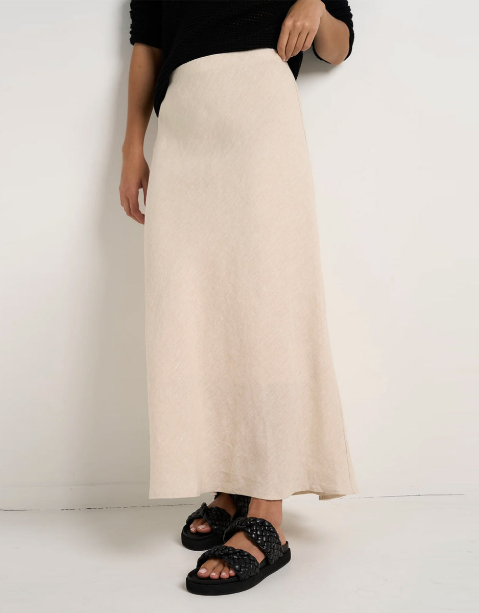 Bliss Linen Bias Midi Skirt - Natural Re:Union The Label for Sale