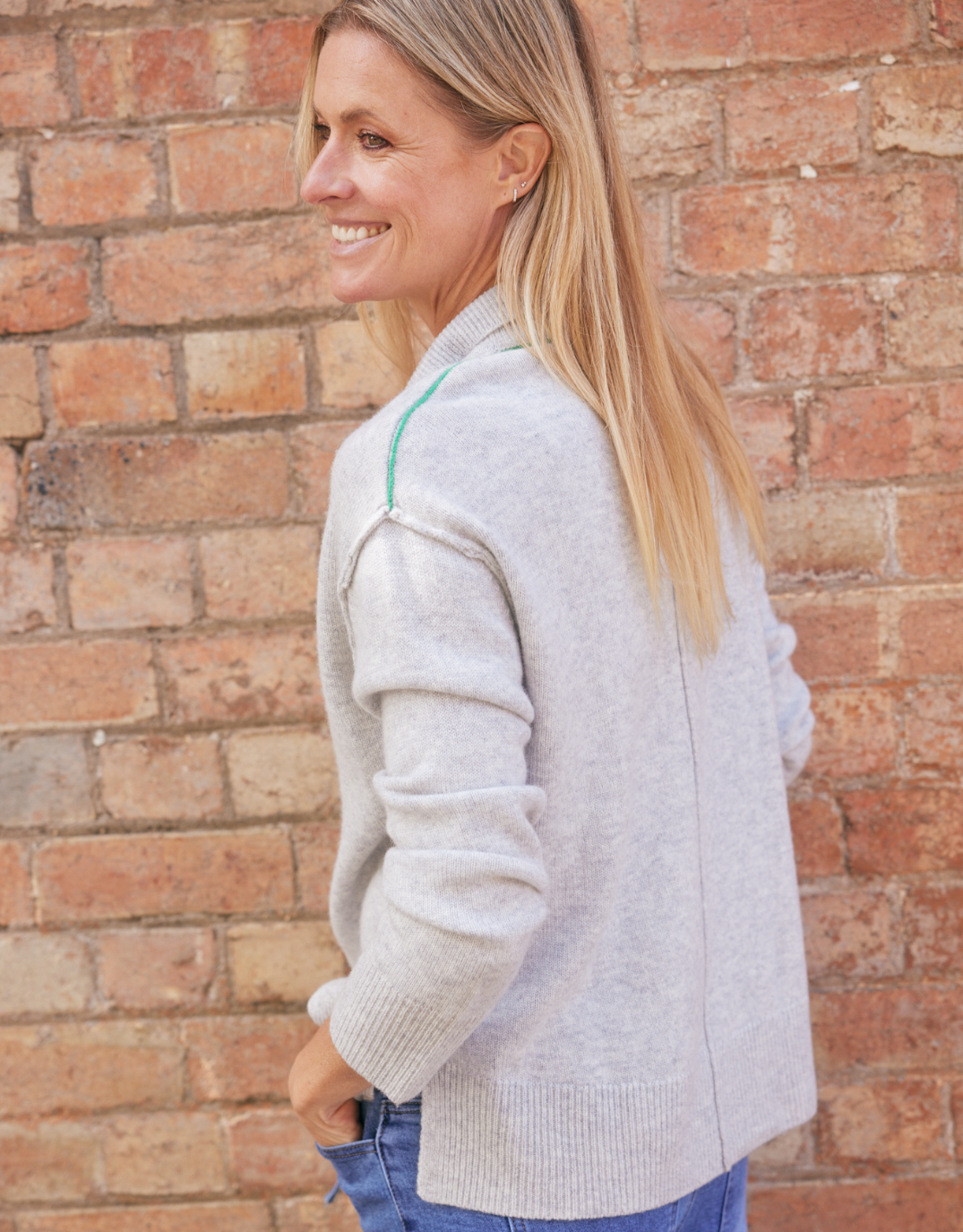 Provence Wool Cashmere Collared Knit - Grey Marle