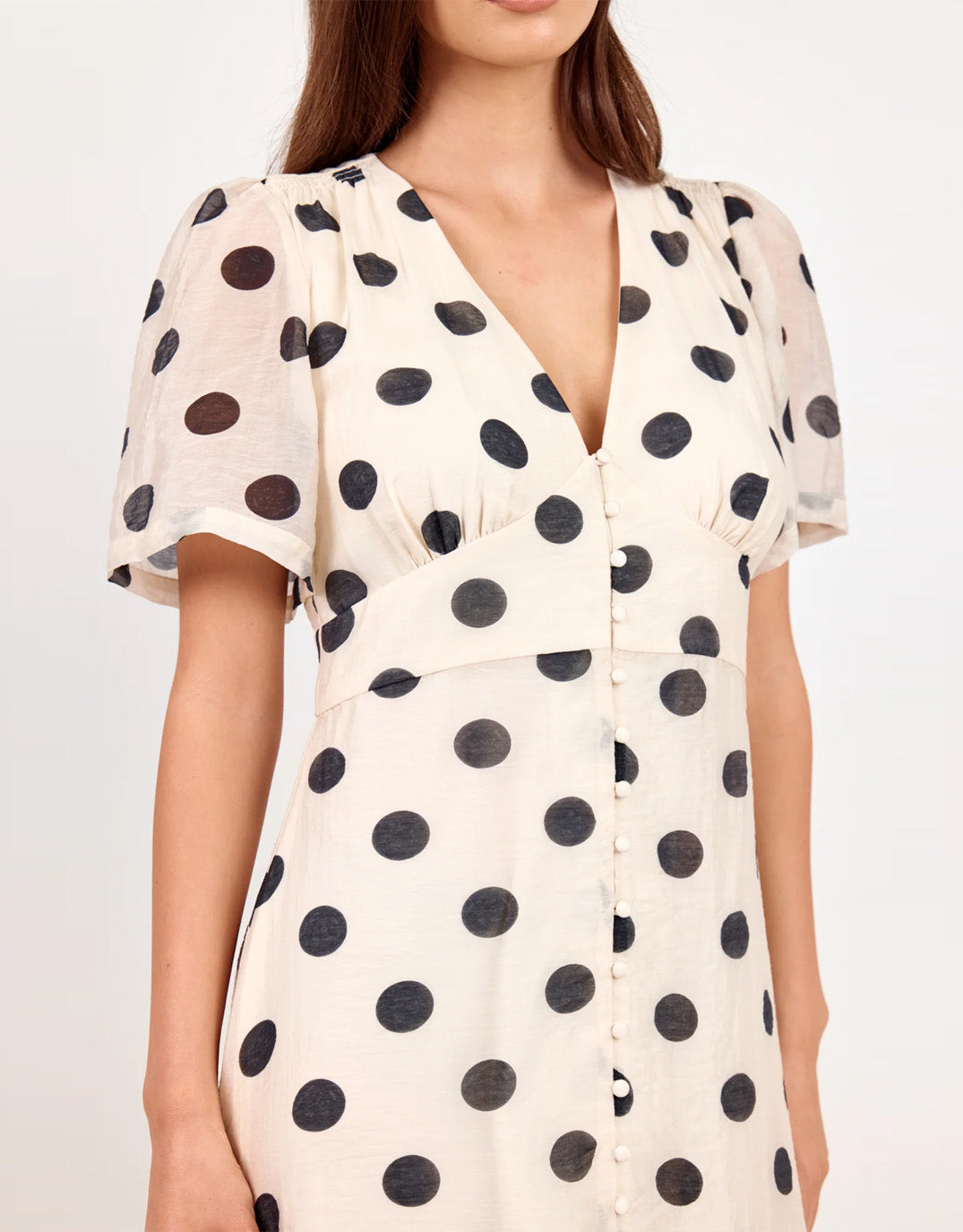 Spicy Button Front Short Sleeve Maxi Dress - Cream/Black Polka Dot