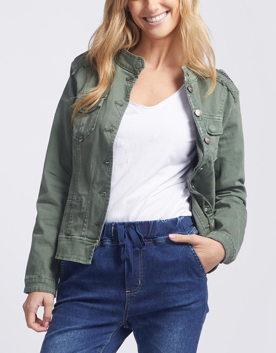 Khaki denim outlet jacket womens