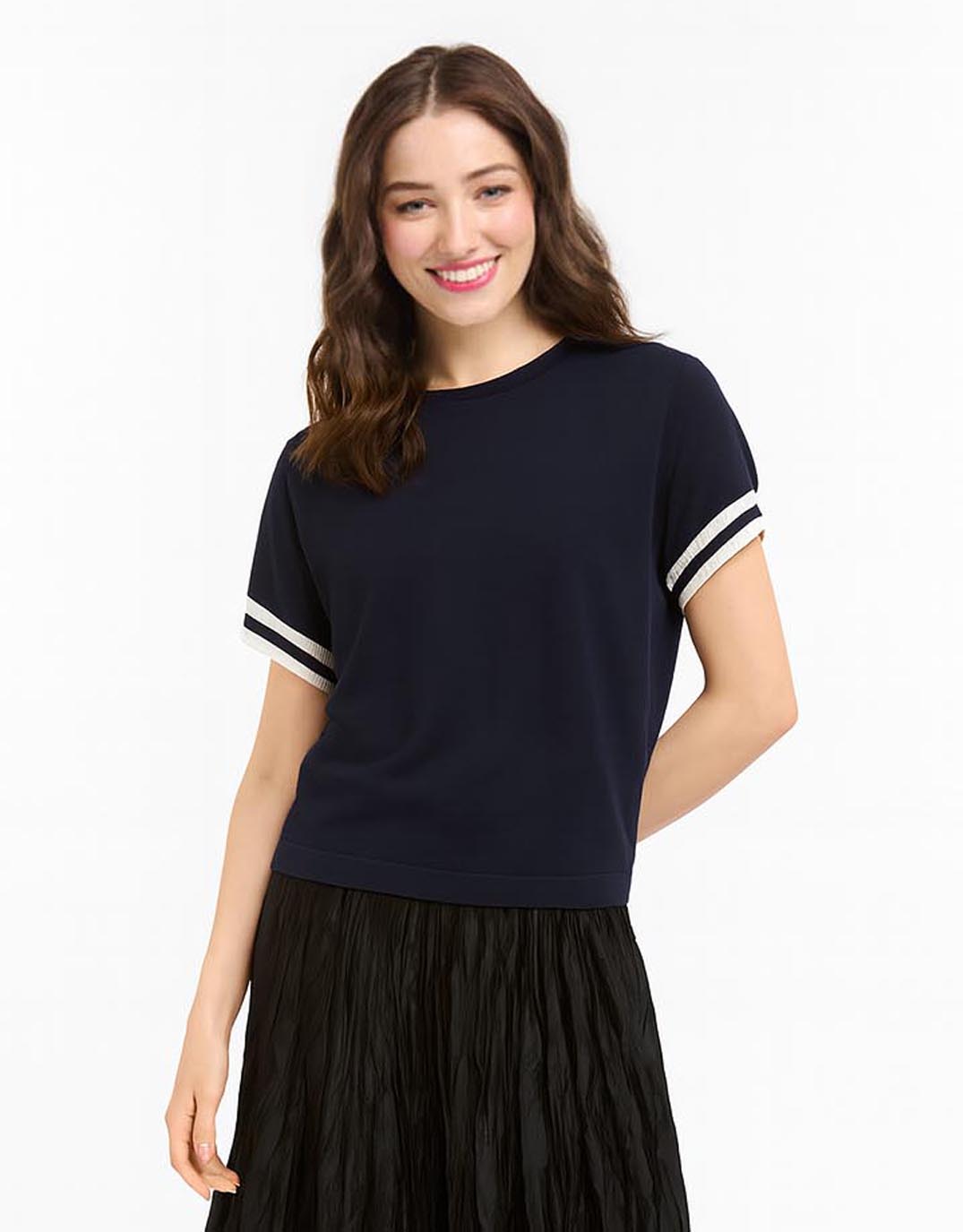 Knit Top Stripe Cuff - Navy