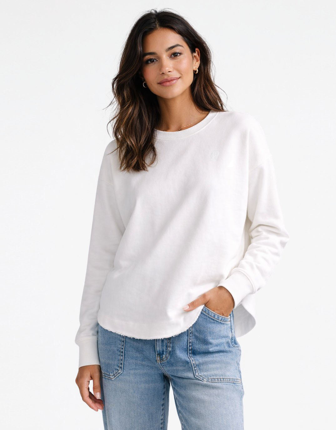Staple Scoop Hem Sweat - White