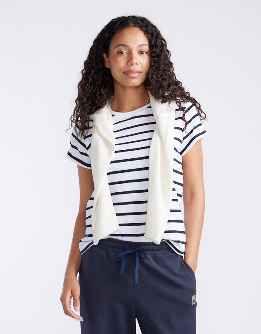 Turn Back T-Shirt - White/Navy Stripe