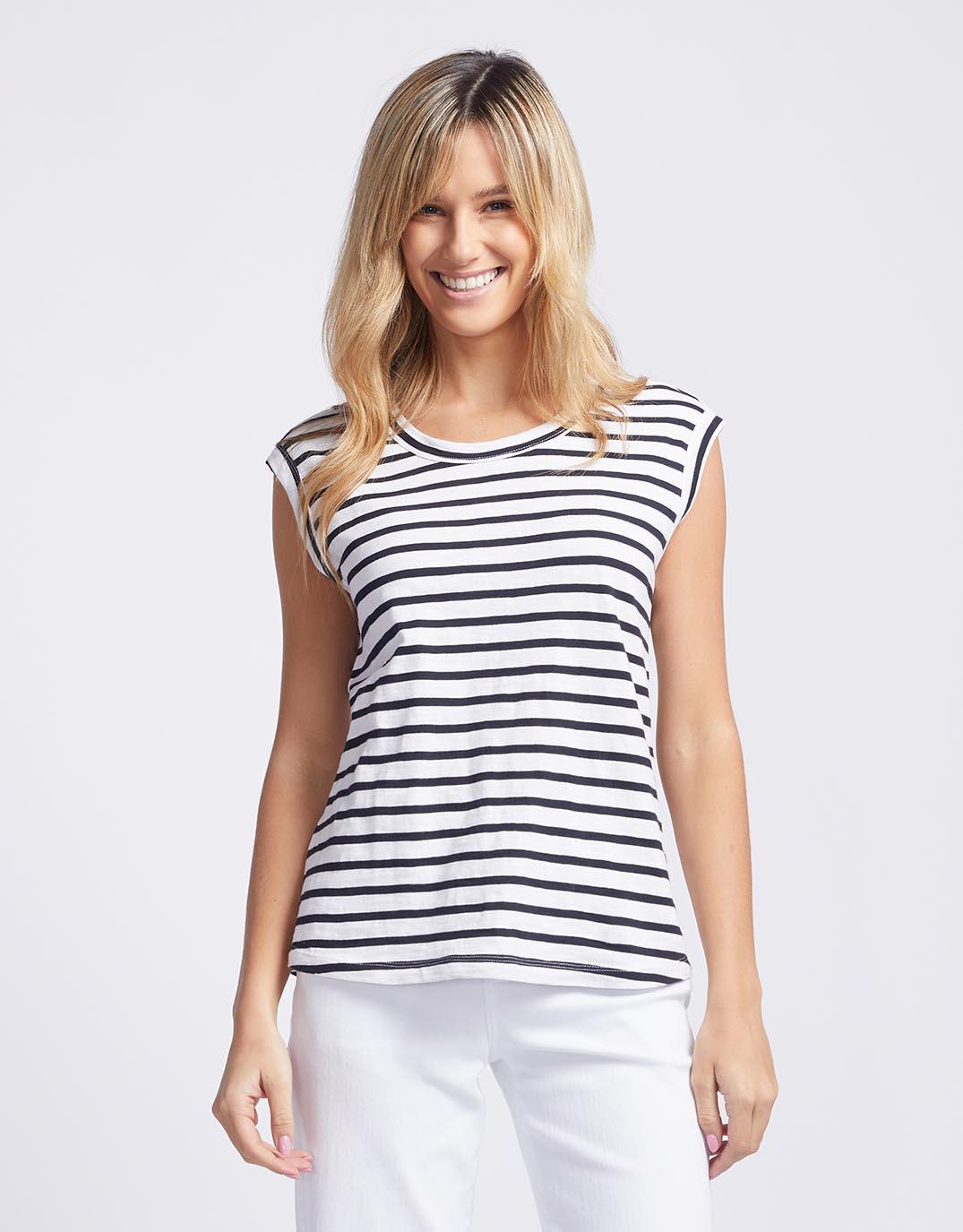 White & Co. - Cali Tank Top - Black/White Stripe - White & Co Living Tees & Tanks