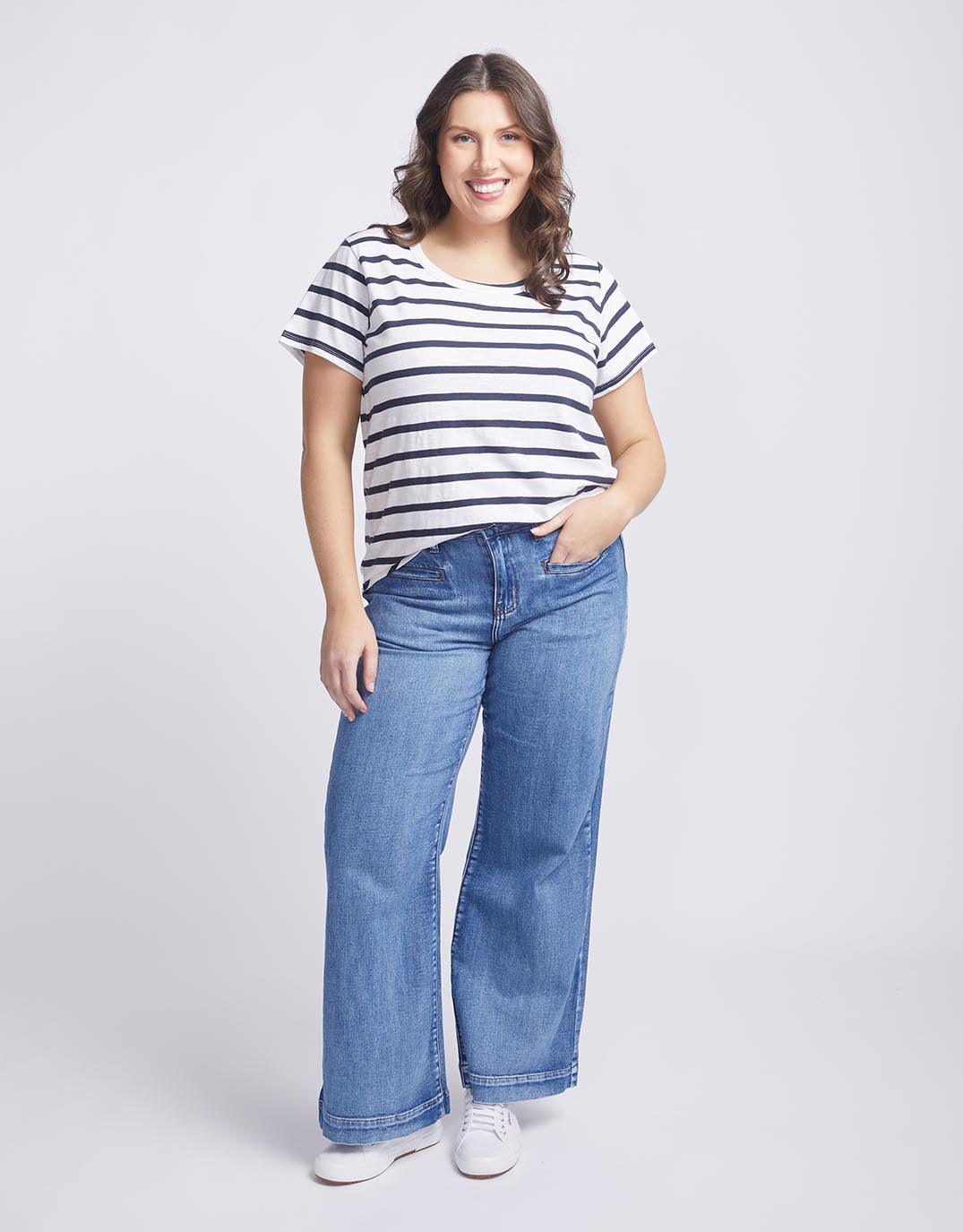 White & Co. - Original Round Neck T-Shirt - Navy/White Stripe - White & Co Living Tees & Tanks