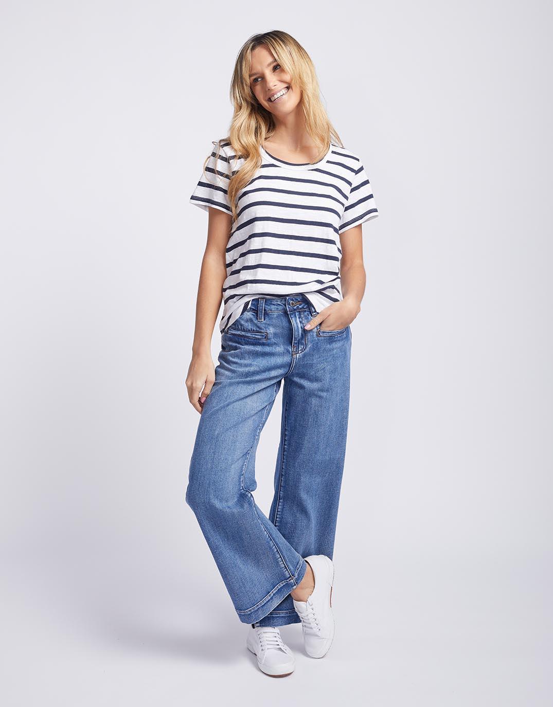 White & Co. - Original Round Neck T-Shirt - Navy/White Stripe - White & Co Living Tees & Tanks