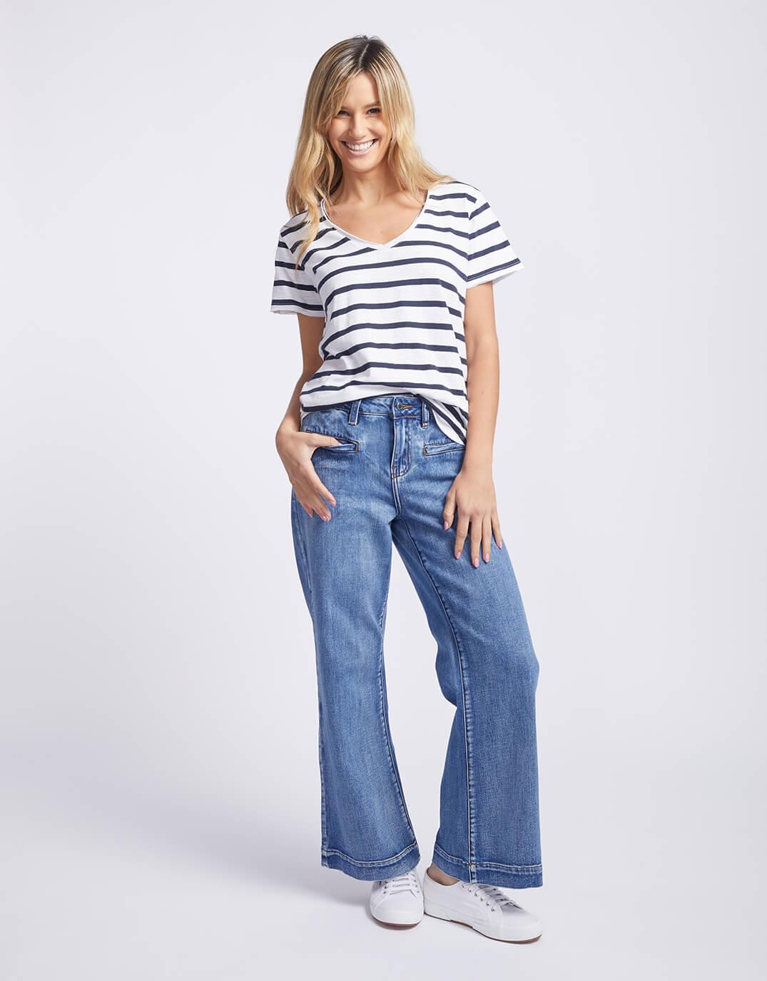 White & Co. - Original V Neck T-Shirt - Navy/White Stripe - White & Co Living Tees & Tanks