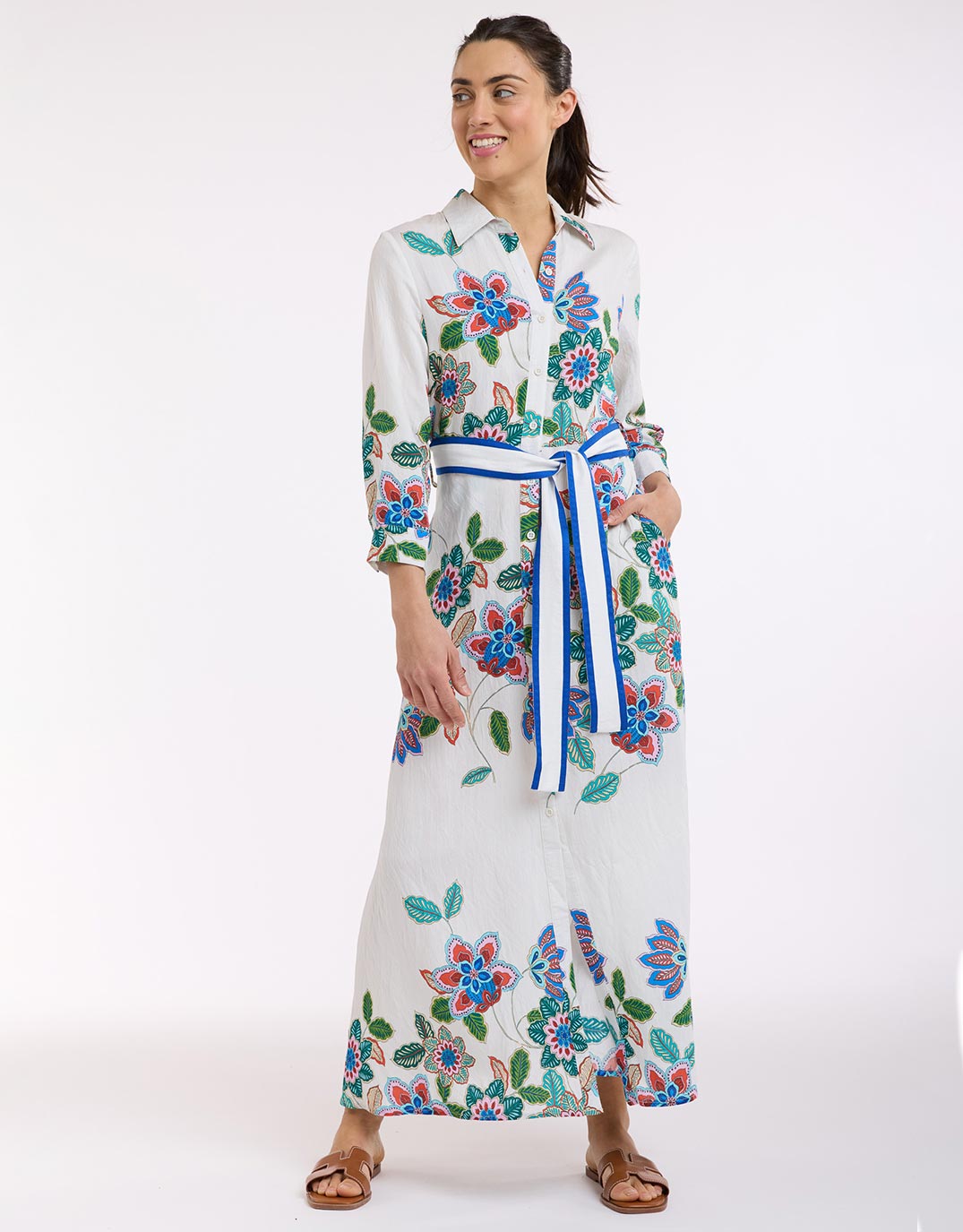 Mykonos Dress - White/Blue Print