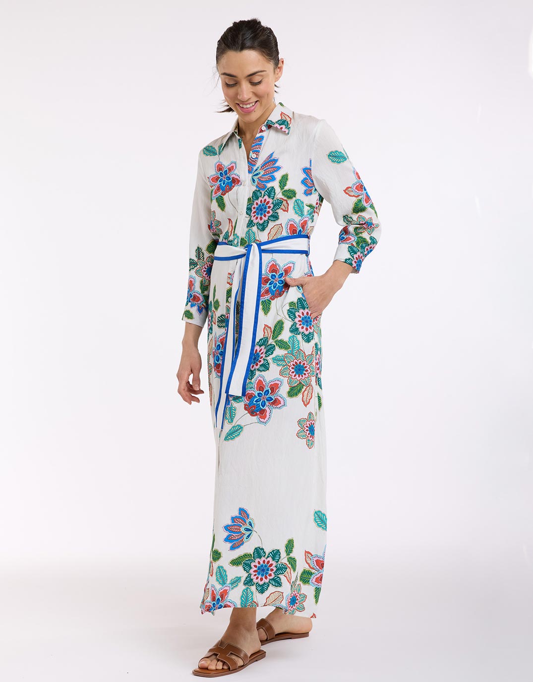 Mykonos Dress - White/Blue Print