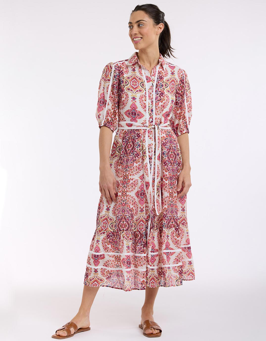 Paisley Midi Trim Dress - Paisley Print