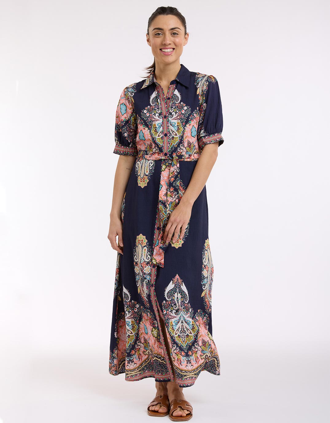 Shirt Midi Dress - Navy Print