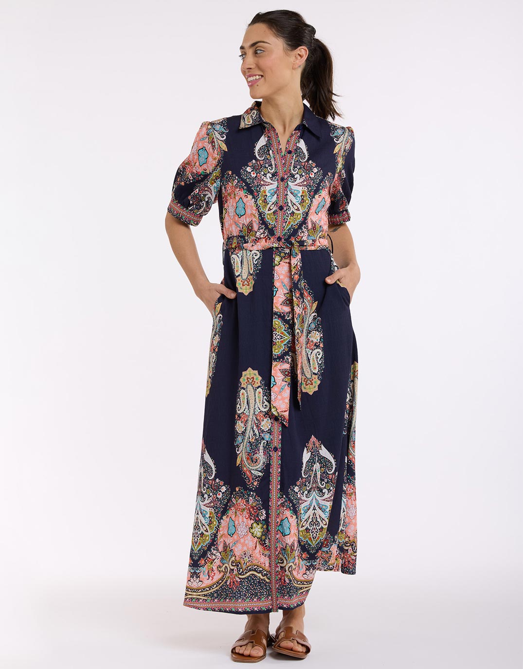 Shirt Midi Dress - Navy Print