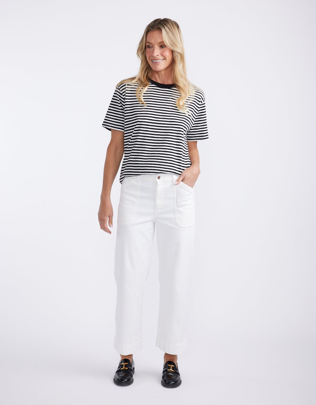 Catalina Cropped Wide Leg Jeans - White