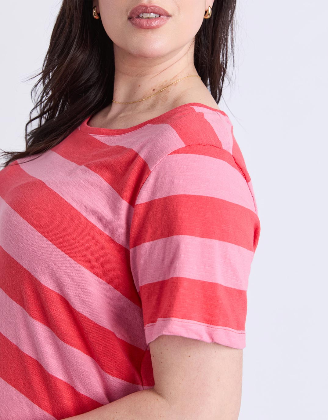 Spritz Stripe Short Sleeve Tee - Cayenne & Chateau Rose Stripe