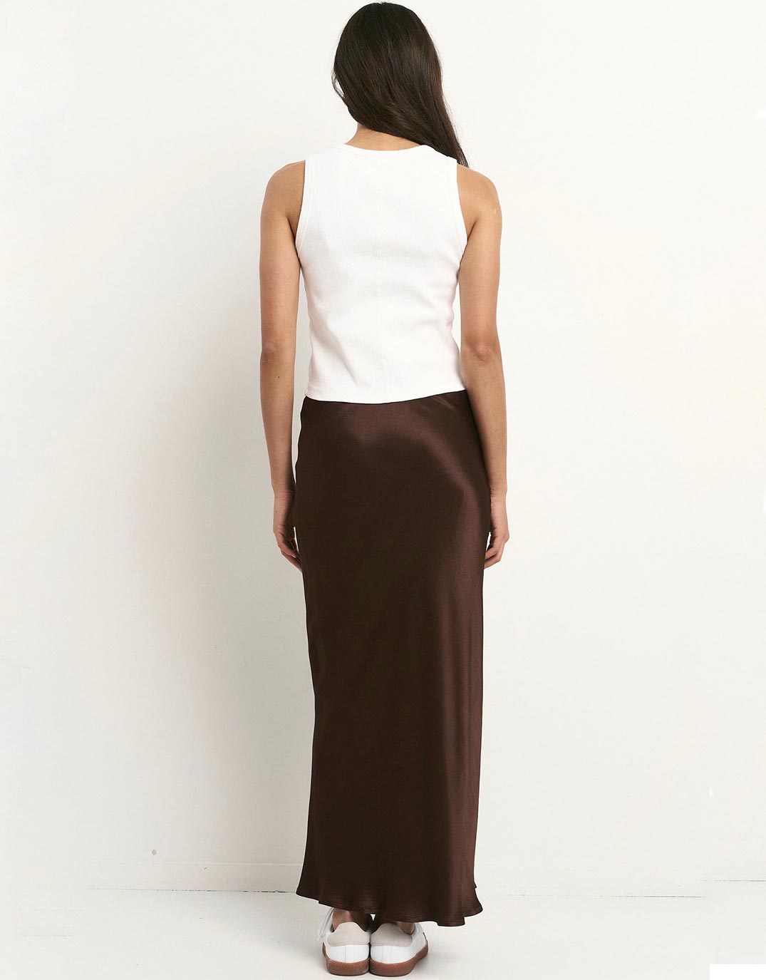 Rosette Satin Bias Midi Skirt - Chocolate
