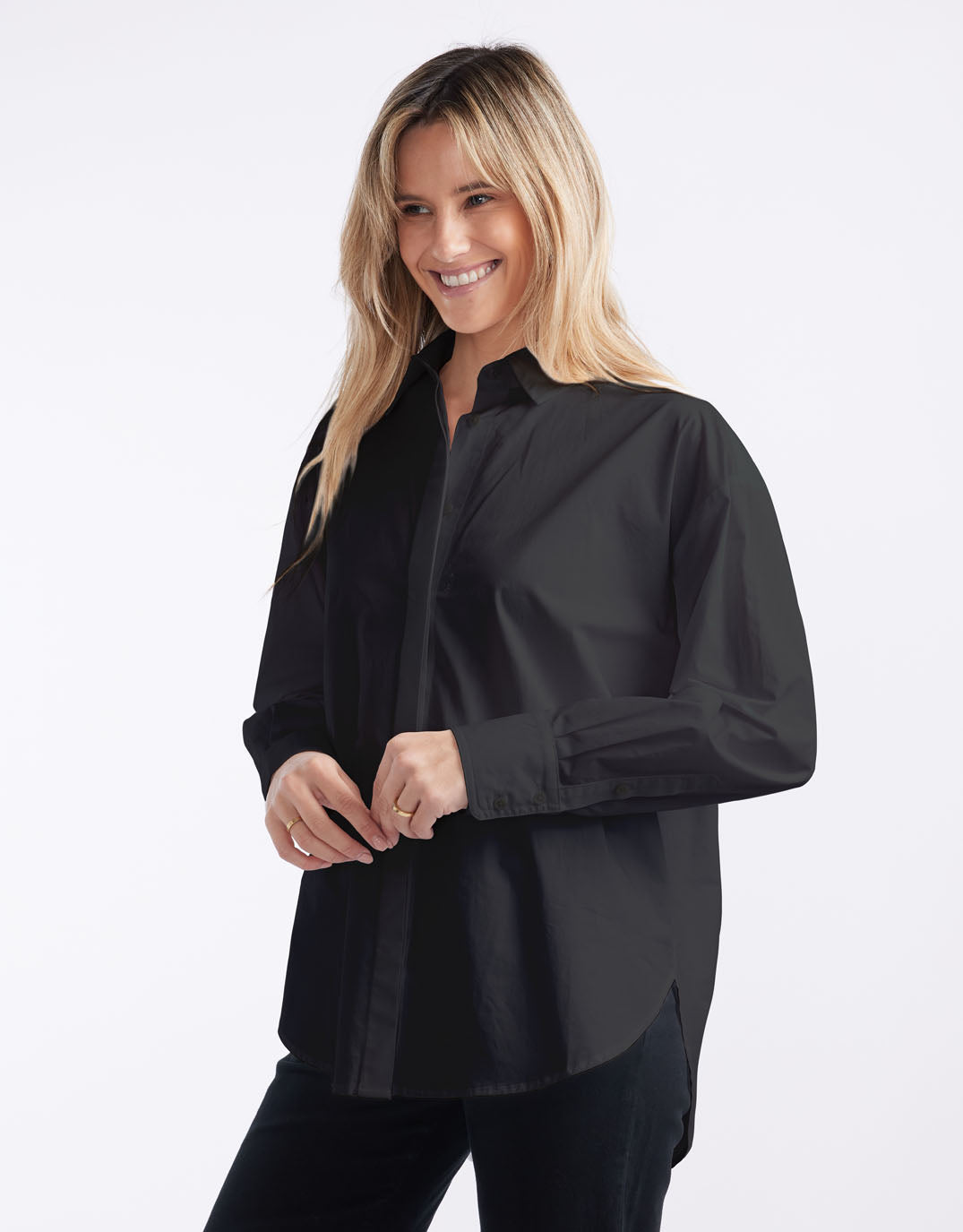 Oversized Scoop Hem Shirt - Black