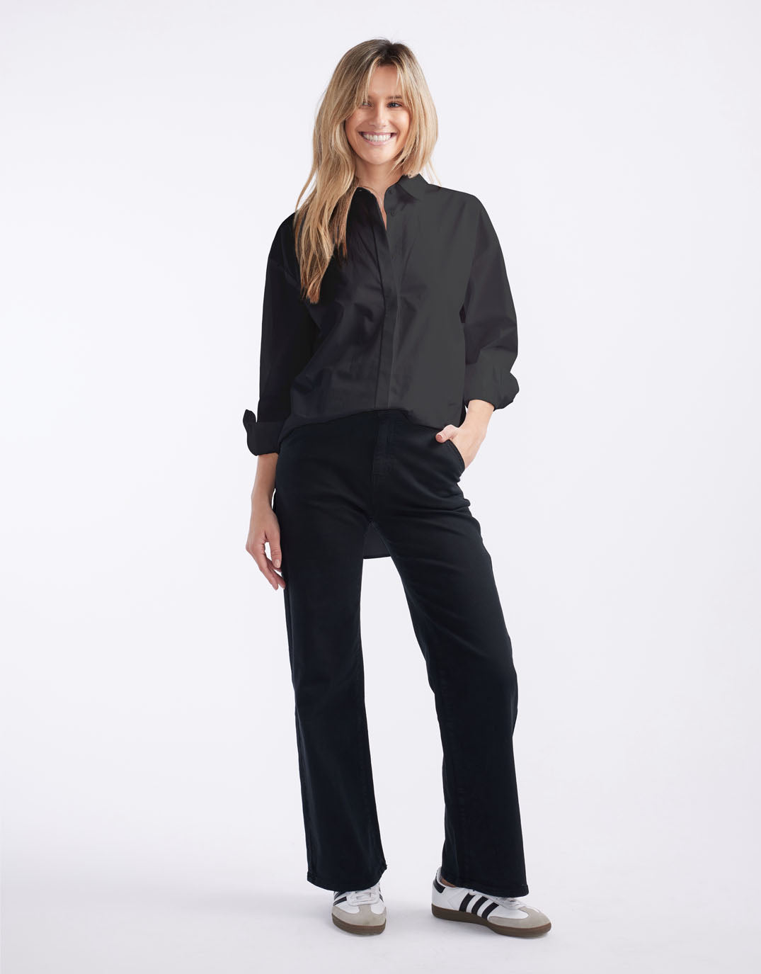 Oversized Scoop Hem Shirt - Black