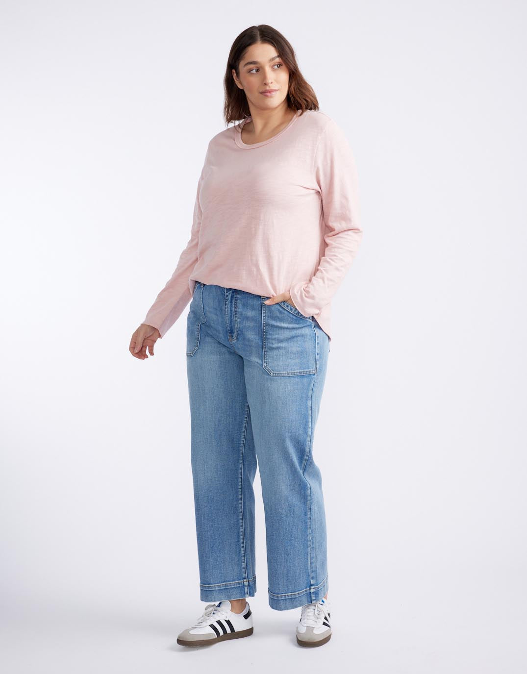 Essential Scoop Hem Long Sleeve T-shirt - Dusty Rose