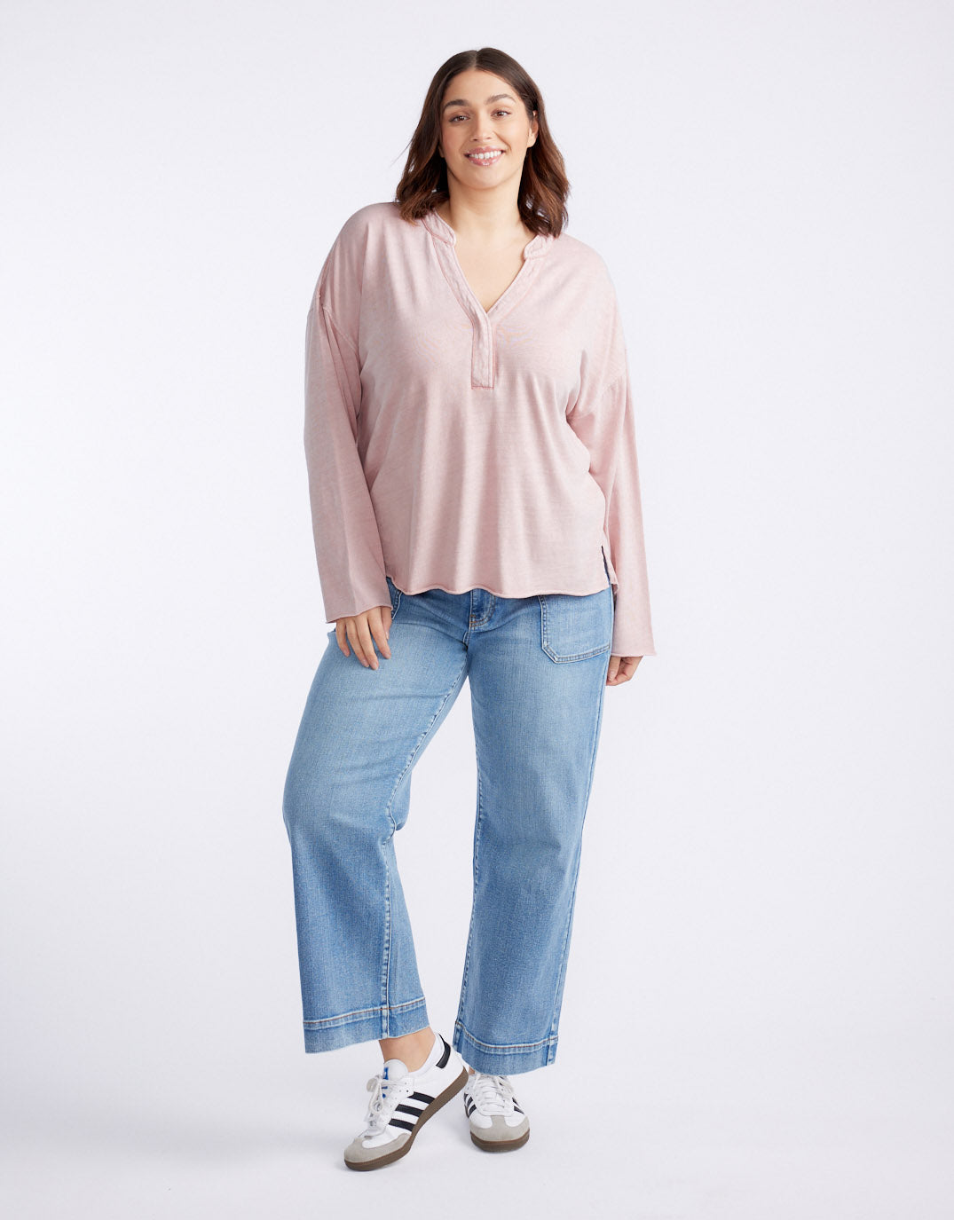 Henley Sunset Top - Dusty Pink