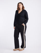 Timeless Straight Leg Ponte Pant - Black/Natural