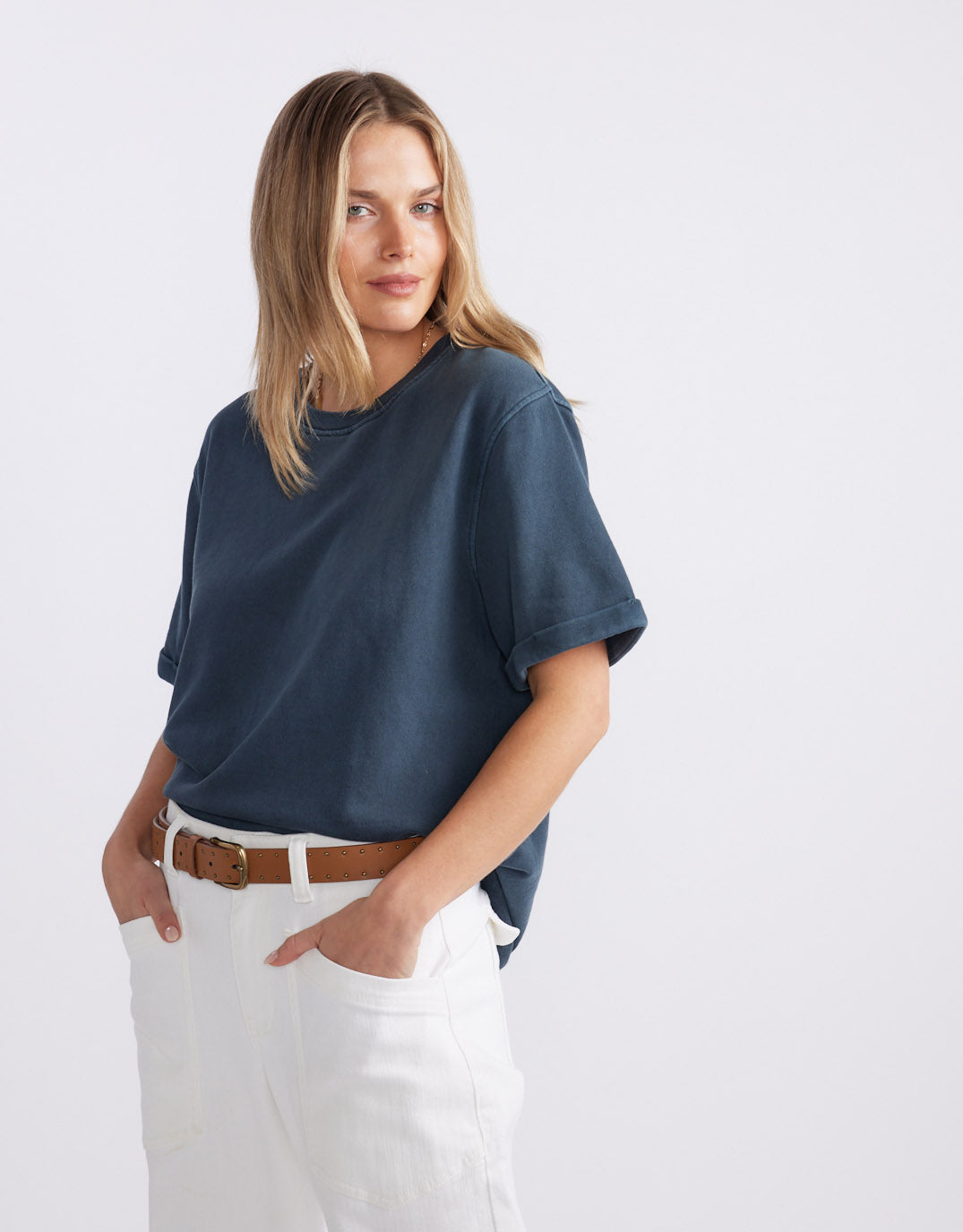 Raw Edge Tee - Washed Navy
