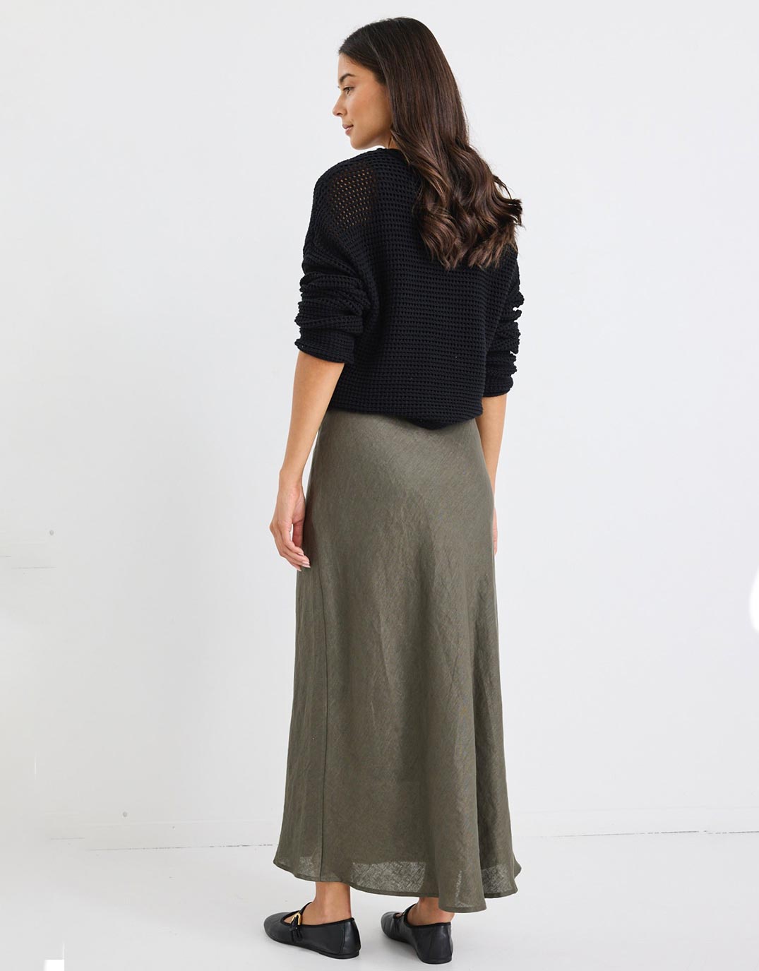 Bliss Linen Bias Midi Skirt - Khaki