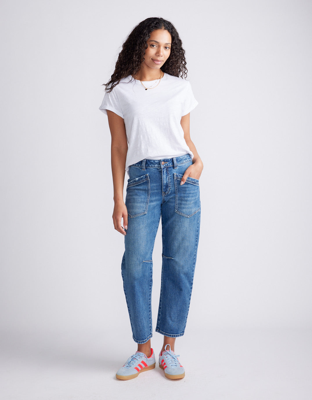 Saskia Cargo Barrel Jean - Mid Wash