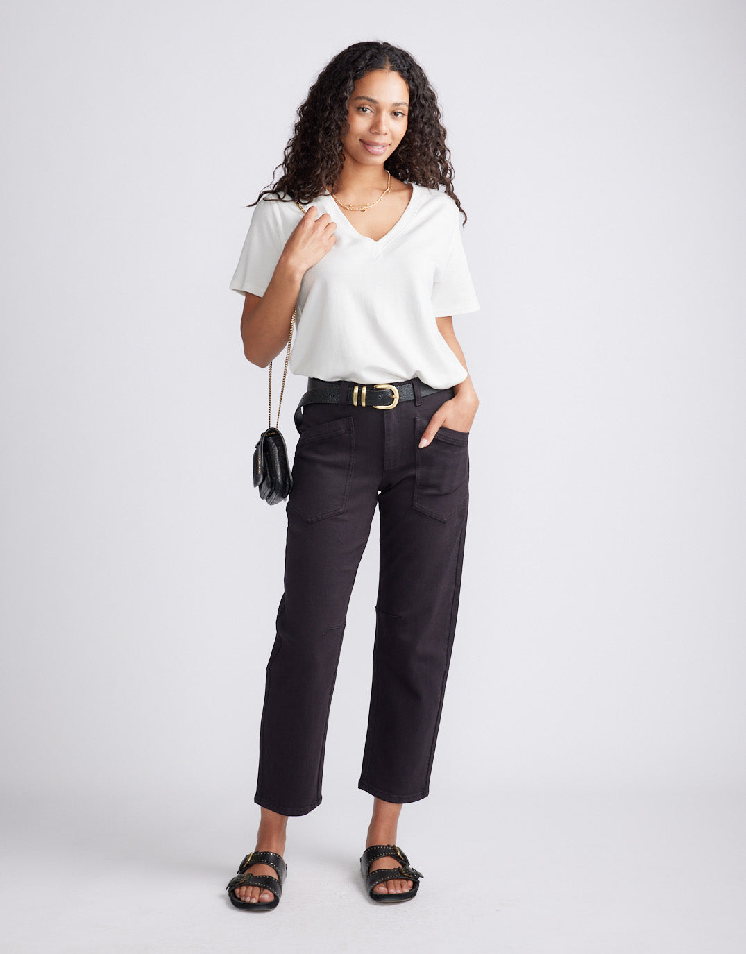 Saskia Cargo Barrel Jean - Washed Black