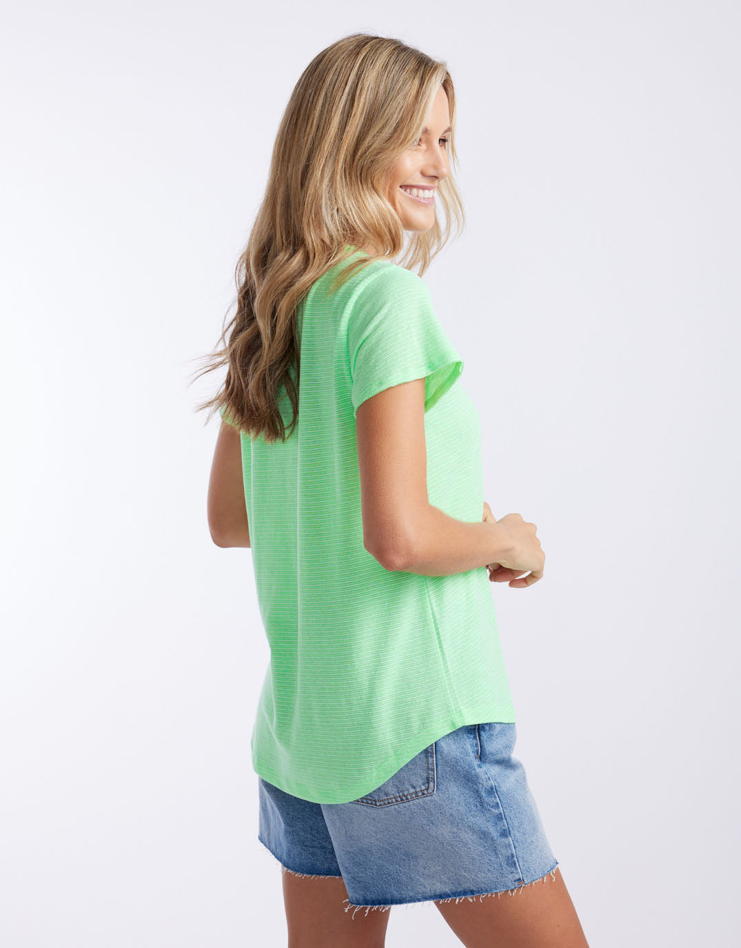 white-co-sorbet-stripe-round-neck-tee-neon-green-womens-clothing