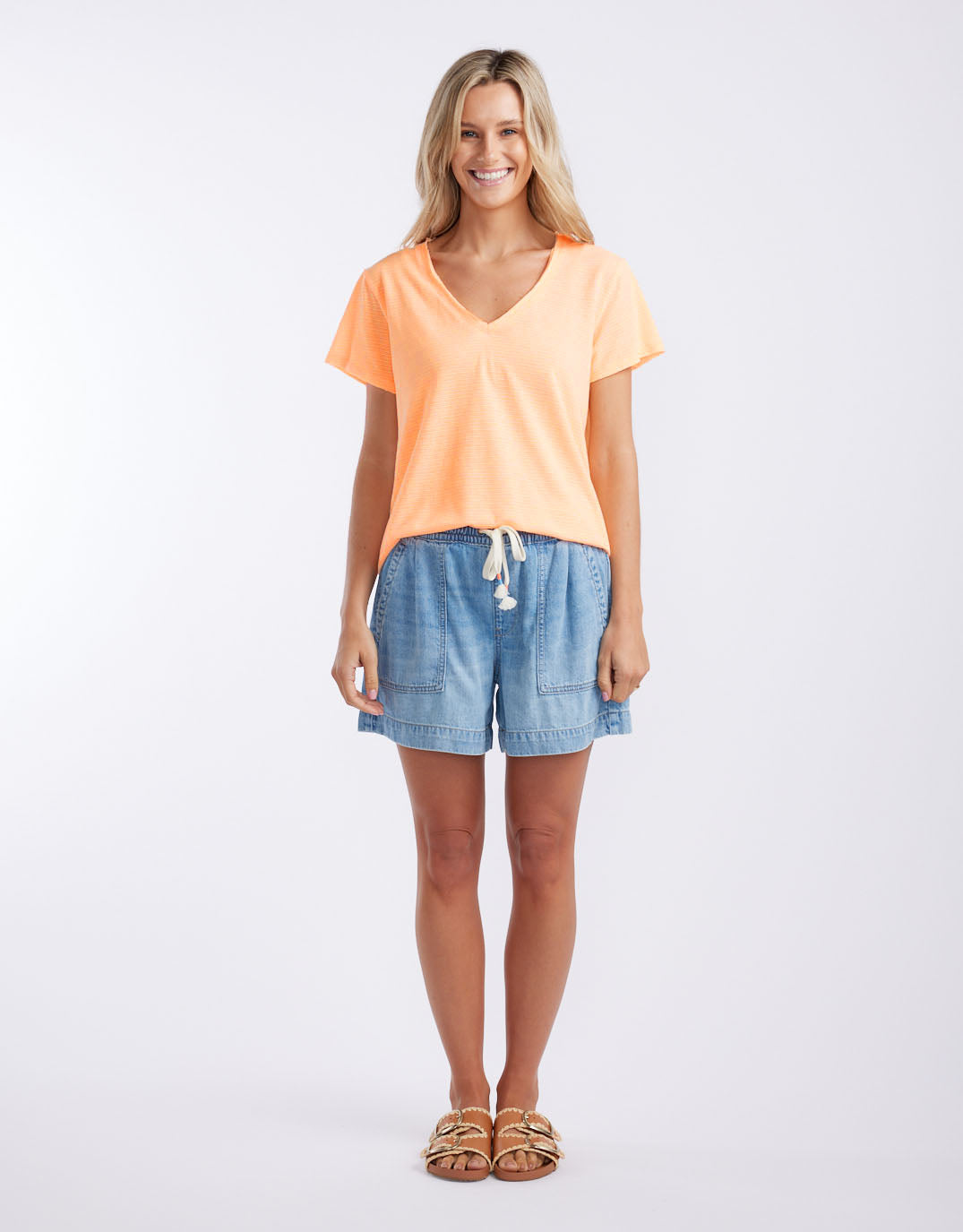white-co-sorbet-stripe-vee-neck-tee-neon-orange-womens-clothing