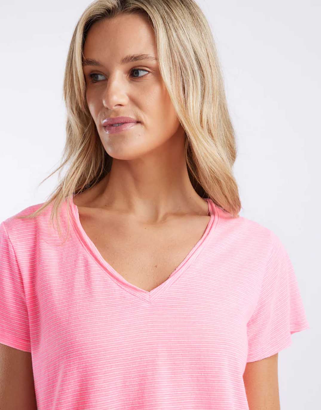 white-co-sorbet-stripe-vee-neck-tee-neon-pink-womens-clothing