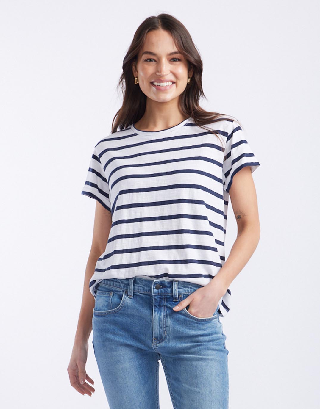 Turn Back T-Shirt - White/Navy Stripe