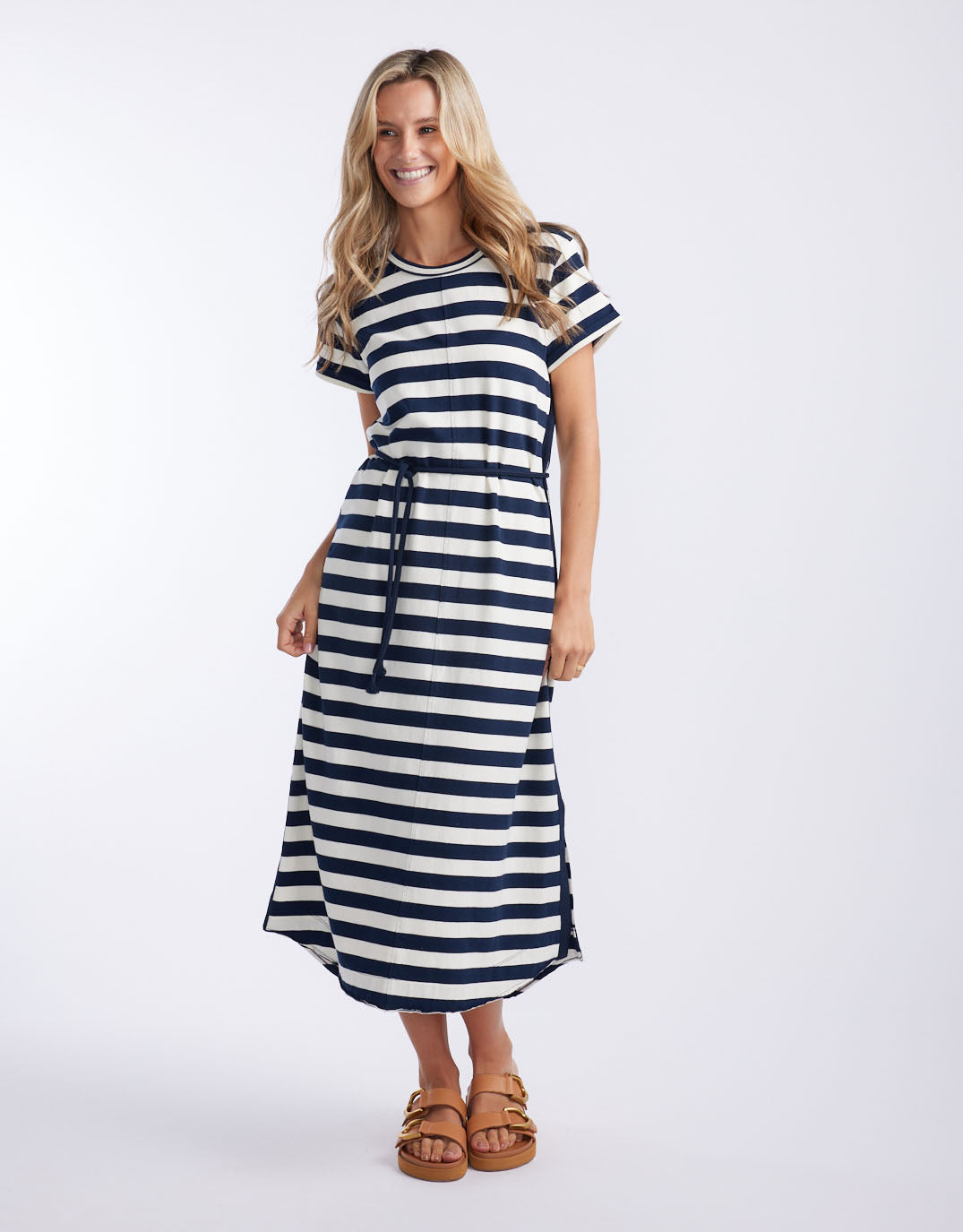 white-co-turn-back-tee-dress-midi-navy-white-stripe-womens-clothing
