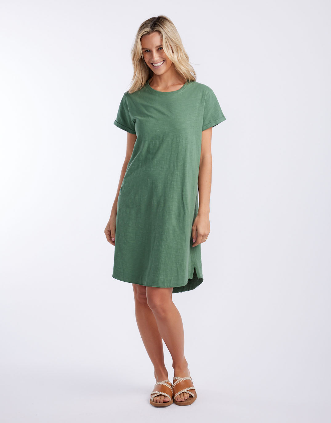 white-co-turn-back-tee-short-dress-khaki-womens-clothing