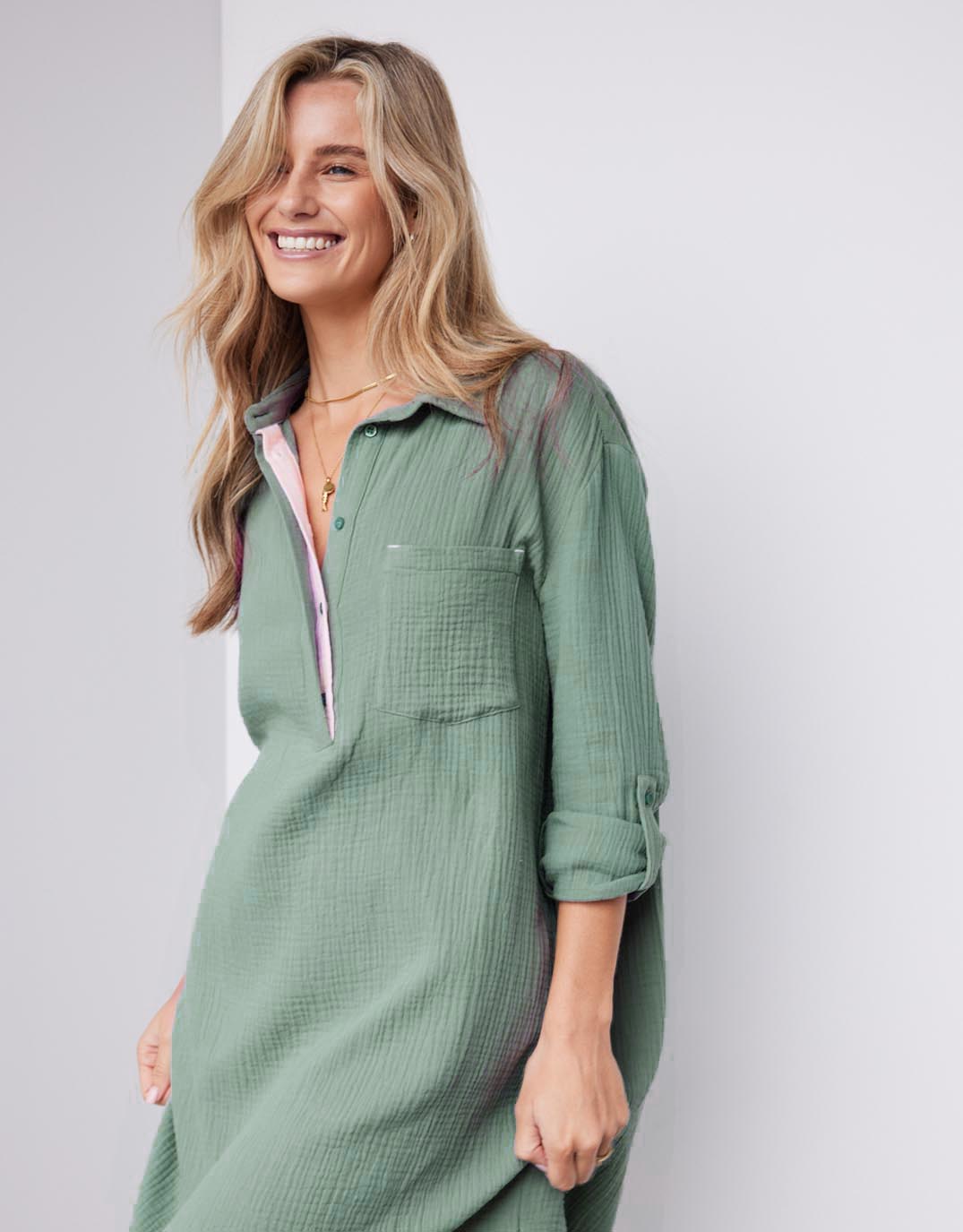 St Barts Dress - Sage / Ice Pink