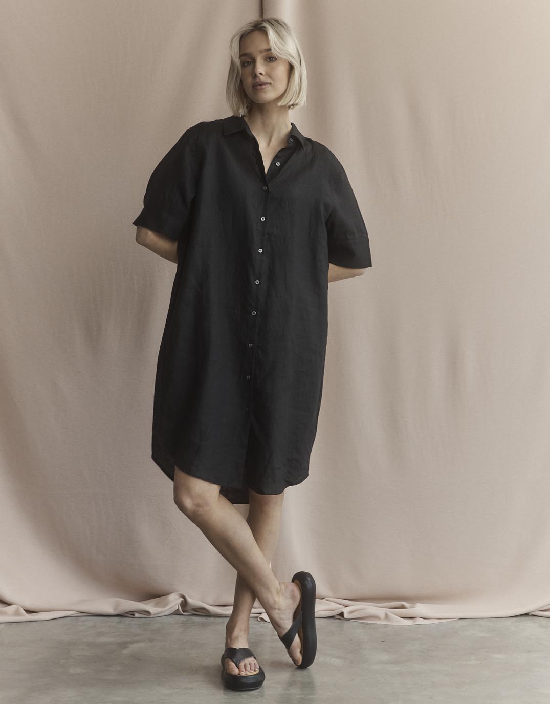 Hettie Linen Shirt Dress - Black