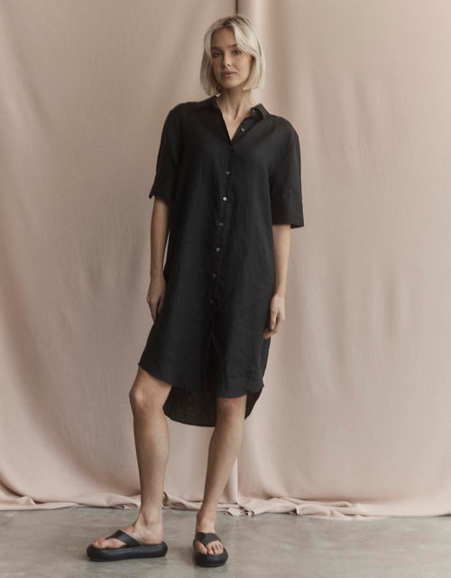 Hettie Linen Shirt Dress - Black