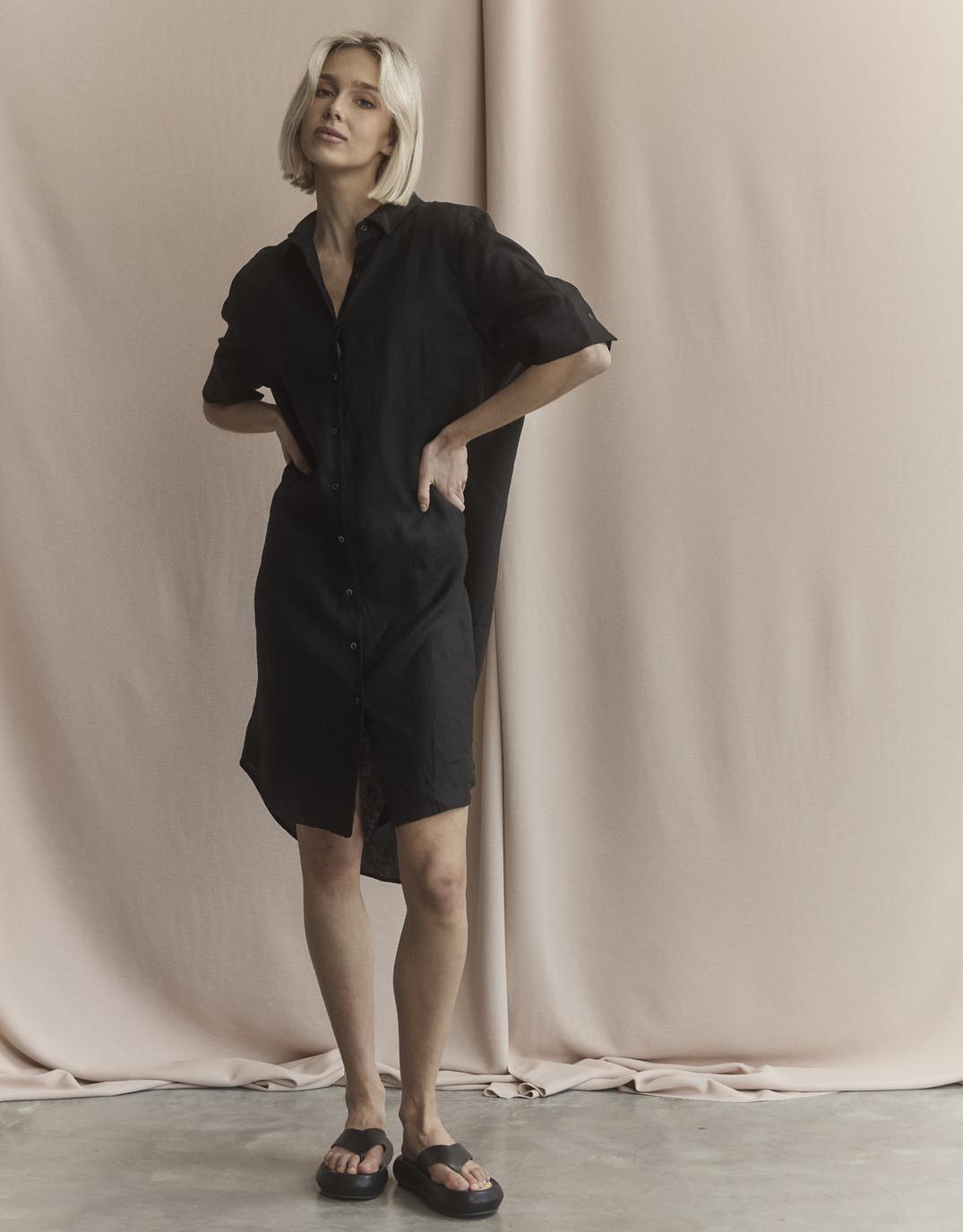 Hettie Linen Shirt Dress - Black