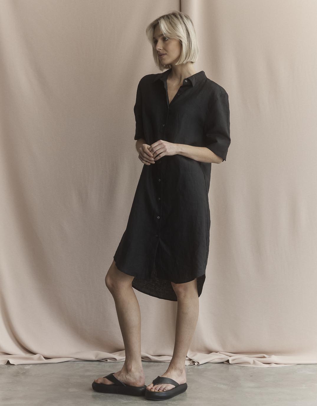 Hettie Linen Shirt Dress - Black