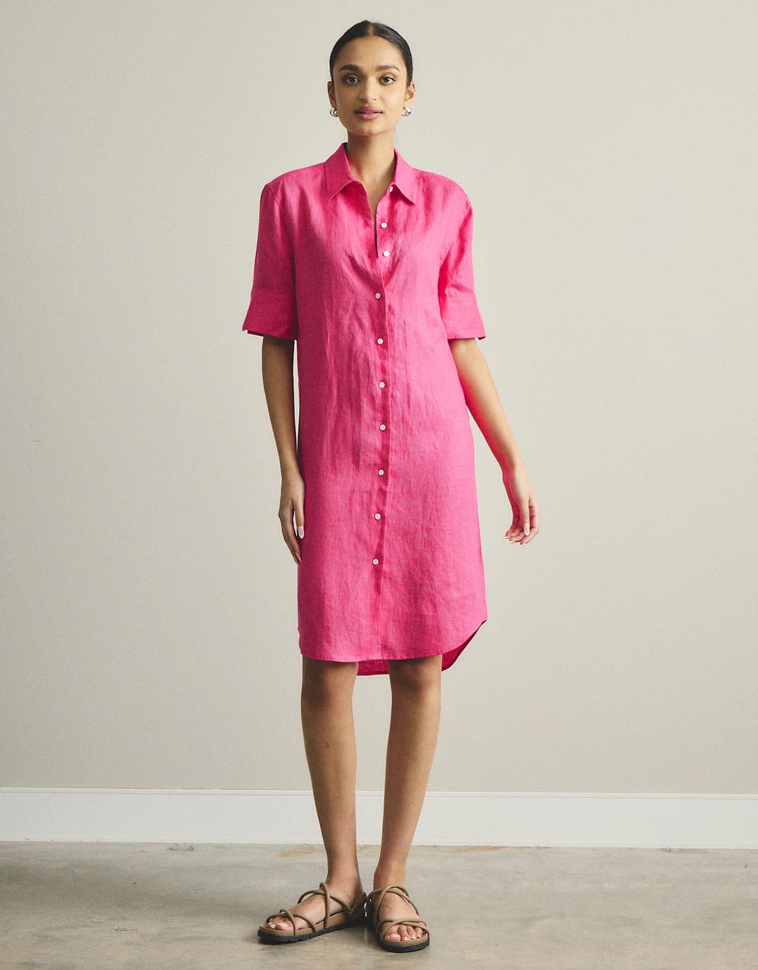 Hettie Linen Shirt Dress - Fuchsia