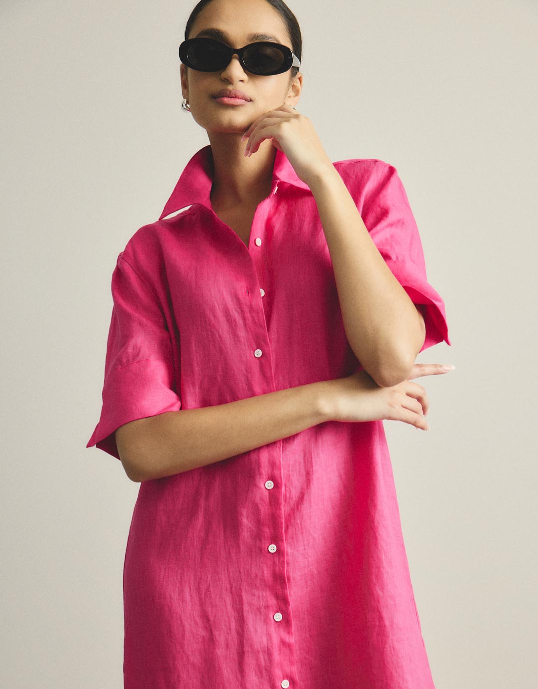 Hettie Linen Shirt Dress - Fuchsia