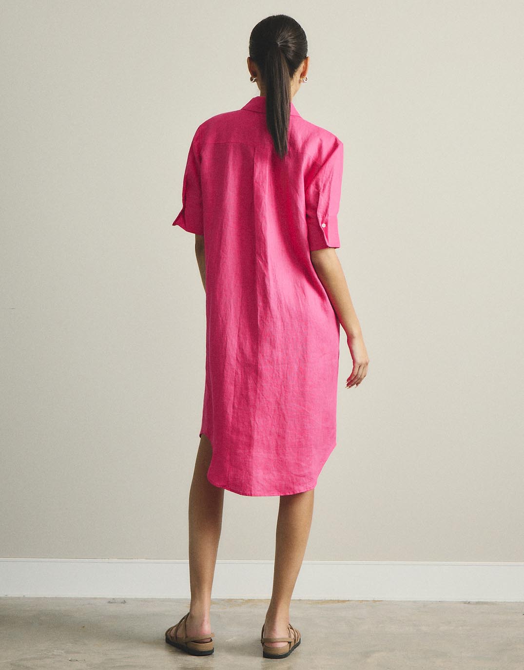 Hettie Linen Shirt Dress - Fuchsia