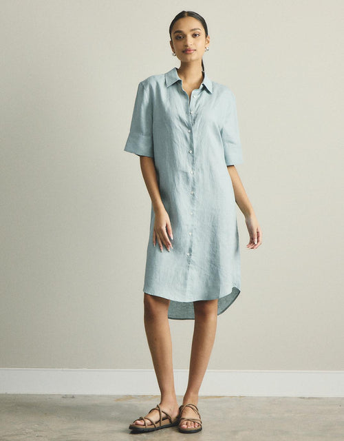 Hettie Linen Shirt Dress - Sage