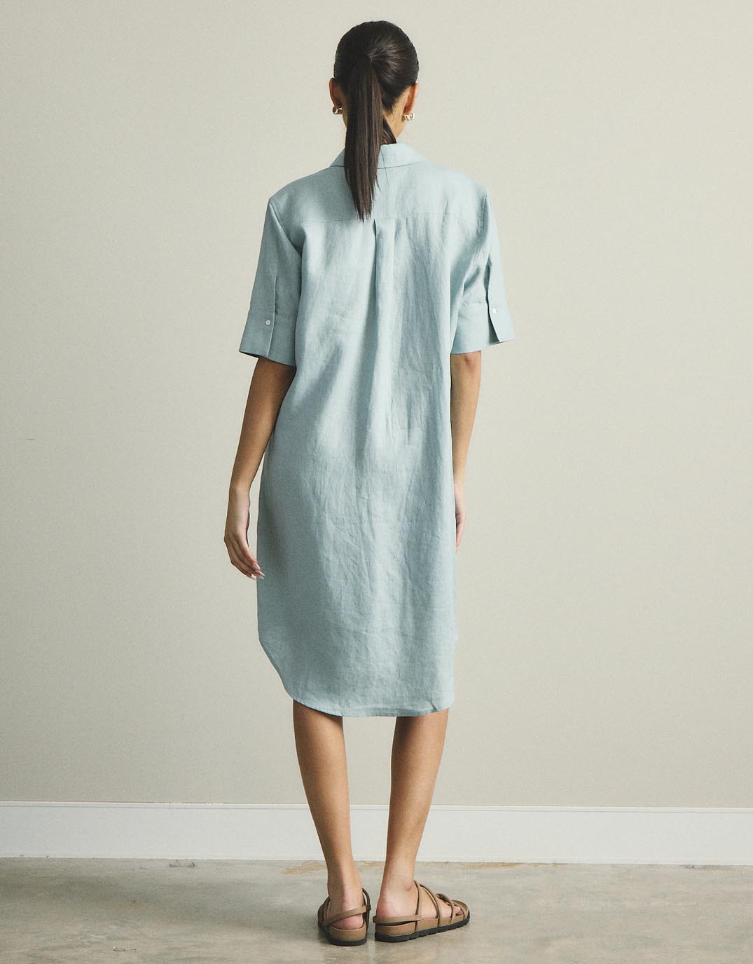 Hettie Linen Shirt Dress - Sage